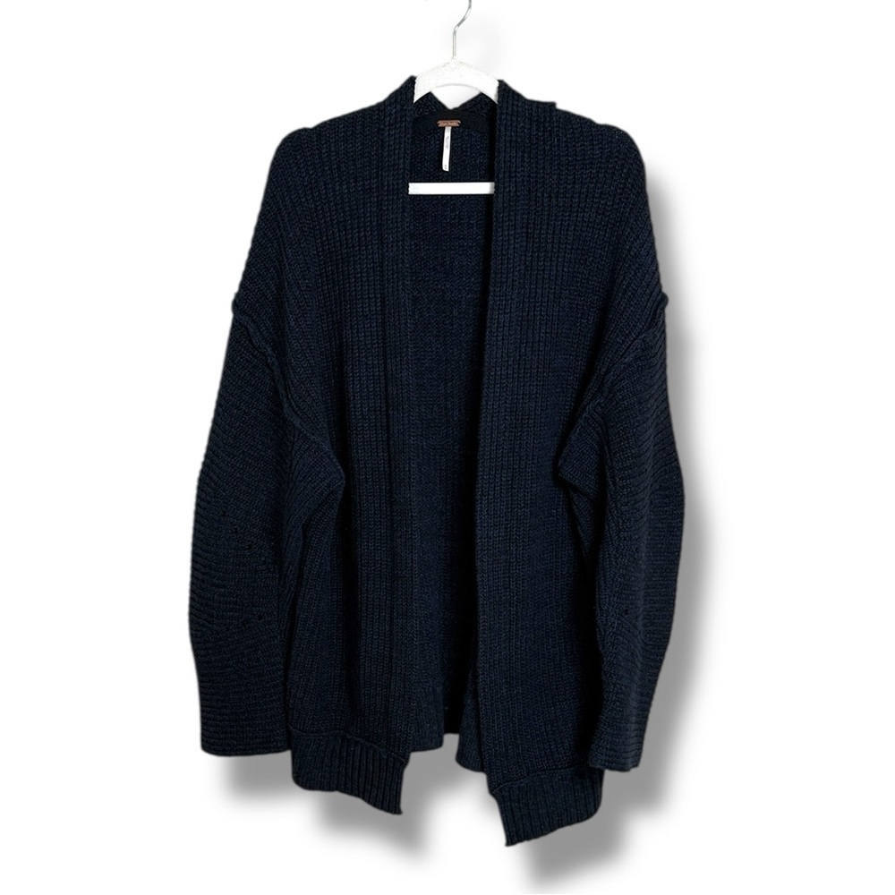 Free People High Hopes Blue Black Open Front Cardigan Size Medium Oversized